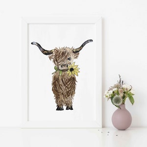 Highland Hairy Coo Watercolor, Scottish Highland Cow, Baby Animal Decor, Farm Nursery Print, Nursery Wall Art, Adorable Scotland Farm Animal