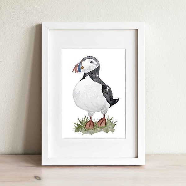 Puffin Watercolor Art Print, Atlantic Puffin Wall Art, Nautical Nursery Décor, Baby Animal Painting, Icelandic Bird, Cute Scottish Animal