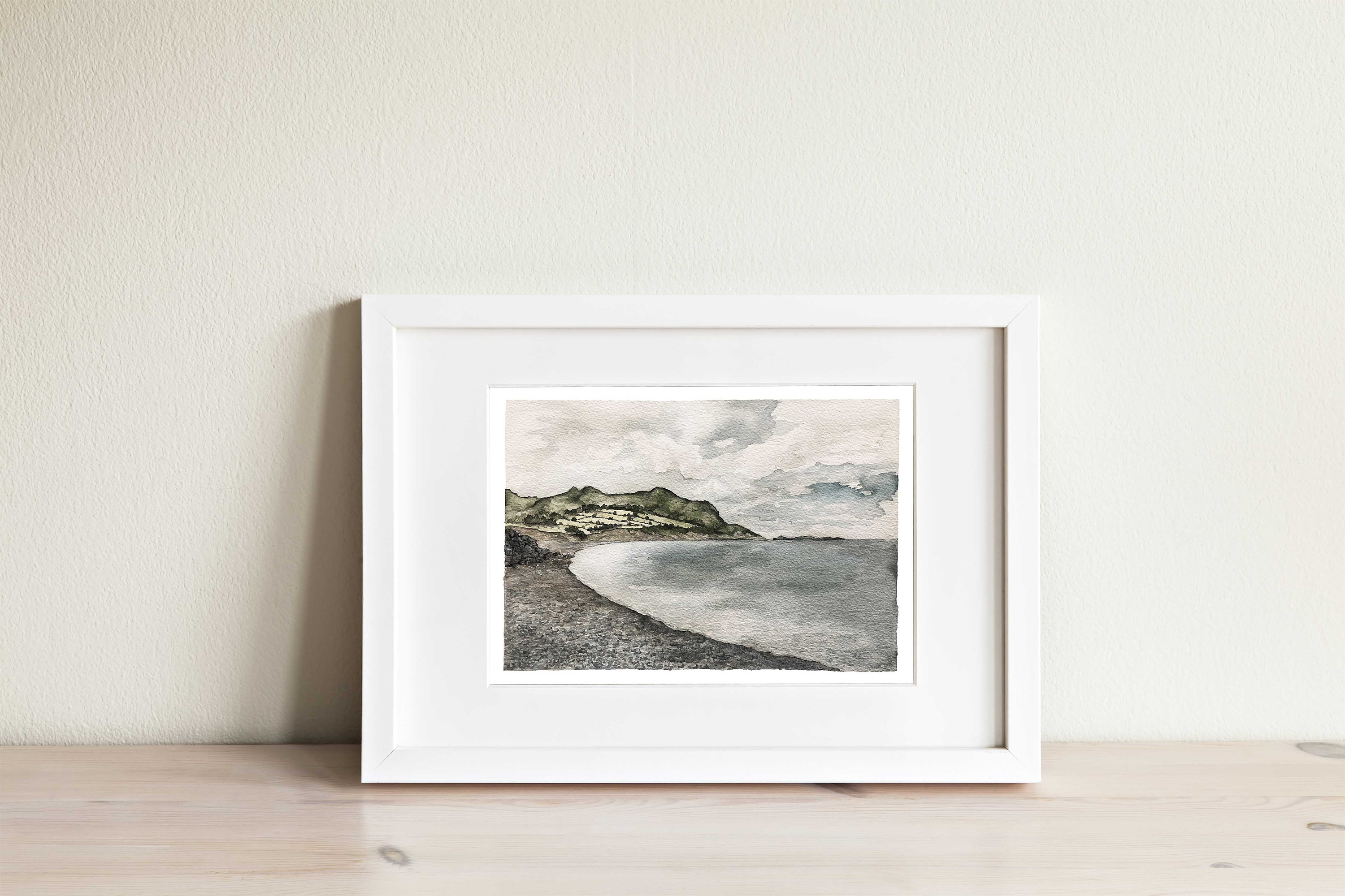 Greystones North Beach Watercolor, Irish Nature Landscape Scene, Celtic Lands Wall Art, Coastal