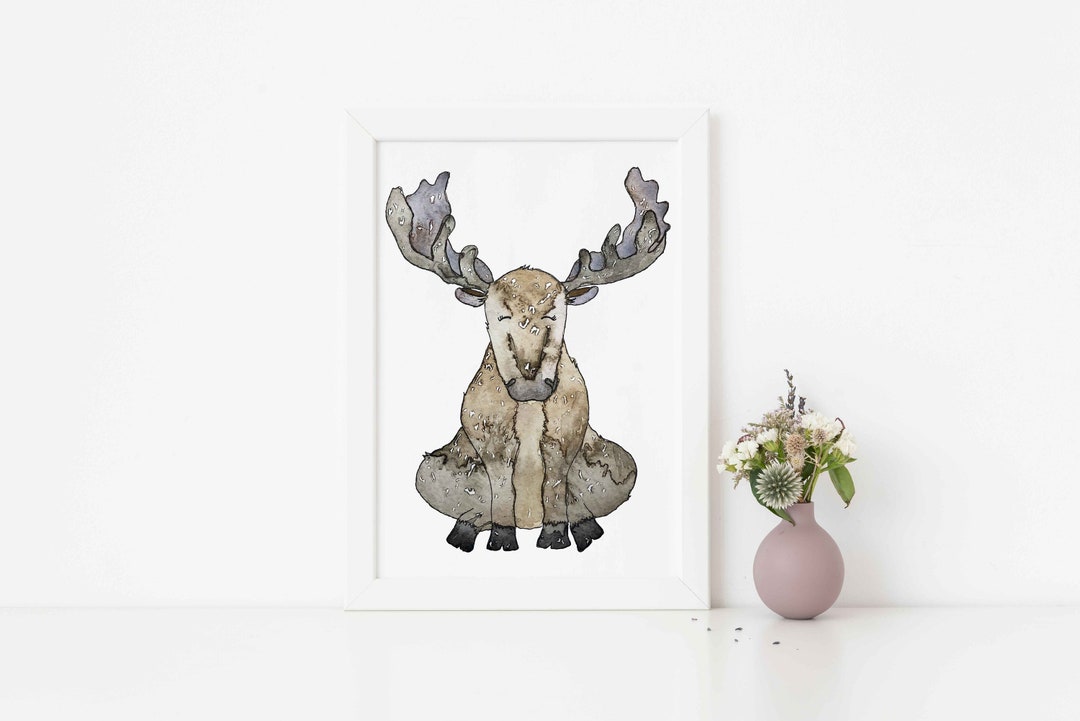 Moose Nursery Decor Watercolor Moose Print Wildlife Moose - Etsy