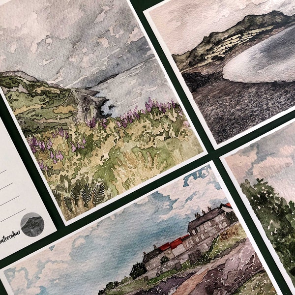 Greystones Ireland Postcard Series, Set of Four Watercolor Postcards, Irish Travel Paintings, Celtic Lands Souvenir, County Wicklow Tourism