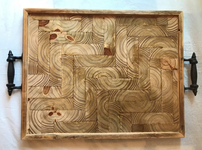Large Herringbone Repurposed End Grain Wood Tray Etsy