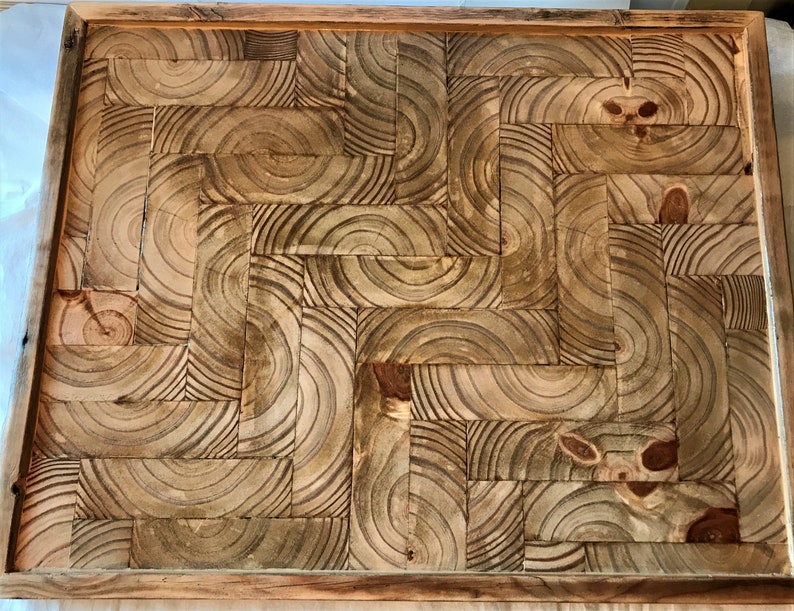 Large Herringbone Repurposed End Grain Wood Tray Etsy