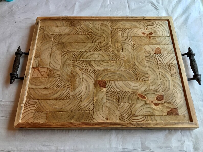 Large Herringbone Repurposed End Grain Wood Tray Etsy