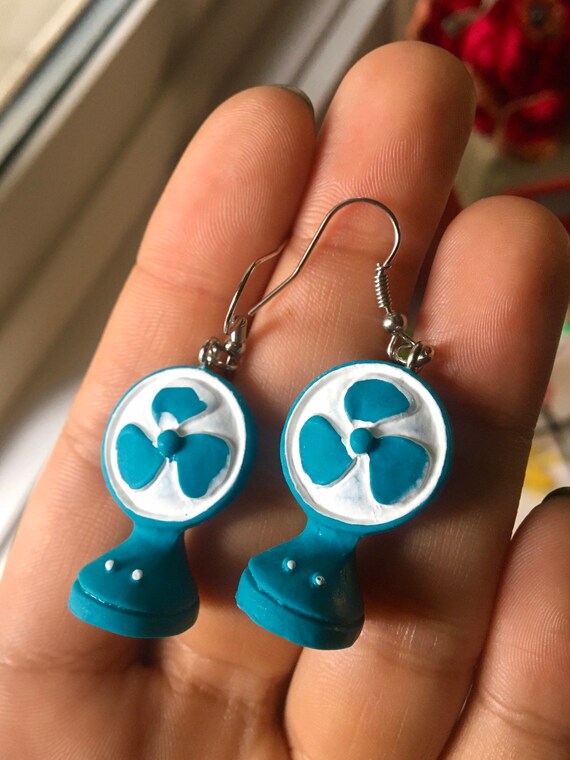 Mini Blue Fan Earrings Funky Earrings Dangle Earrings Etsy Australia