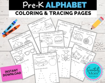 Alphabet Tracing & Coloring Pages for Pre-K (Printable PDF)