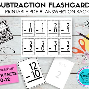 Subtraction Flashcards 0-12: Printable Math Facts (PDF)
