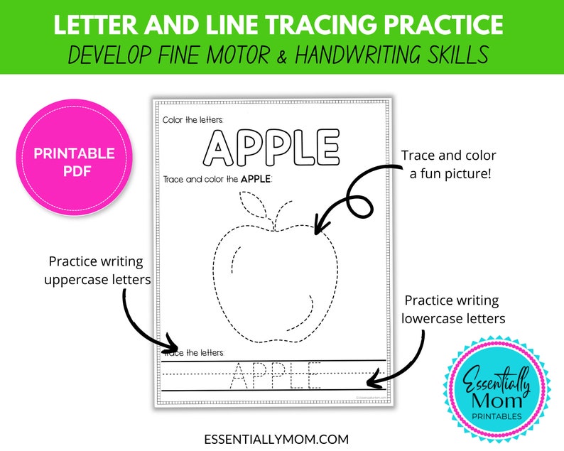 Fruit Trace and Color Pages, Kids Learning (PDF) - Etsy