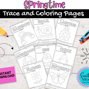 Spring Trace and Color Pages | Printable Spring Coloring for Kids | Tracing Worksheets for Preschool & Kindergarten | Letter Tracing Fun