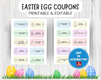 Easter Egg Coupons Printable | Easter Egg Tokens | Easter Egg Stuffers | Easter Egg Fillers | Easter Egg Filler | Easter Coupons for Kids