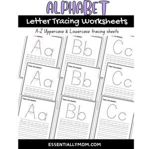 Alphabet Letter Tracing, Kindergarden Handwriting Practice, Uppercase and Lowercase, Letter Tracing Worksheets, Alphabet Worksheets