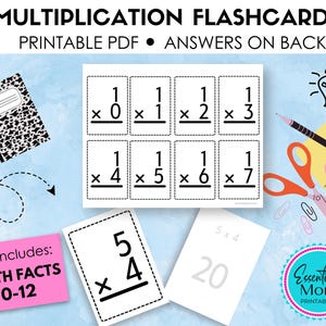 Cartes flash de multiplication imprimables 0-12, Cartes flash de multiplication à télécharger, Cartes flash de multiplication pdf, Informations sur la multiplication