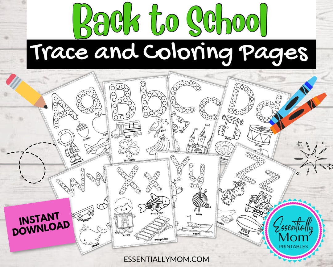 Back to School Trace and Coloring Pages, Back to School Tracing Pages ...