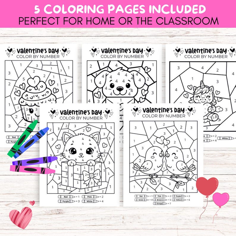 Valentine's Day Color by Number | Kids Activity, Printable Pages (PDF ...