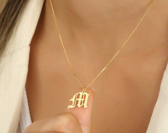 Gothich Initial Buchstaben Halskette | Namenskette mit Wunschname | Geburtstagsgeschenk | Silber Namenskette | Muttertagsgeschenk