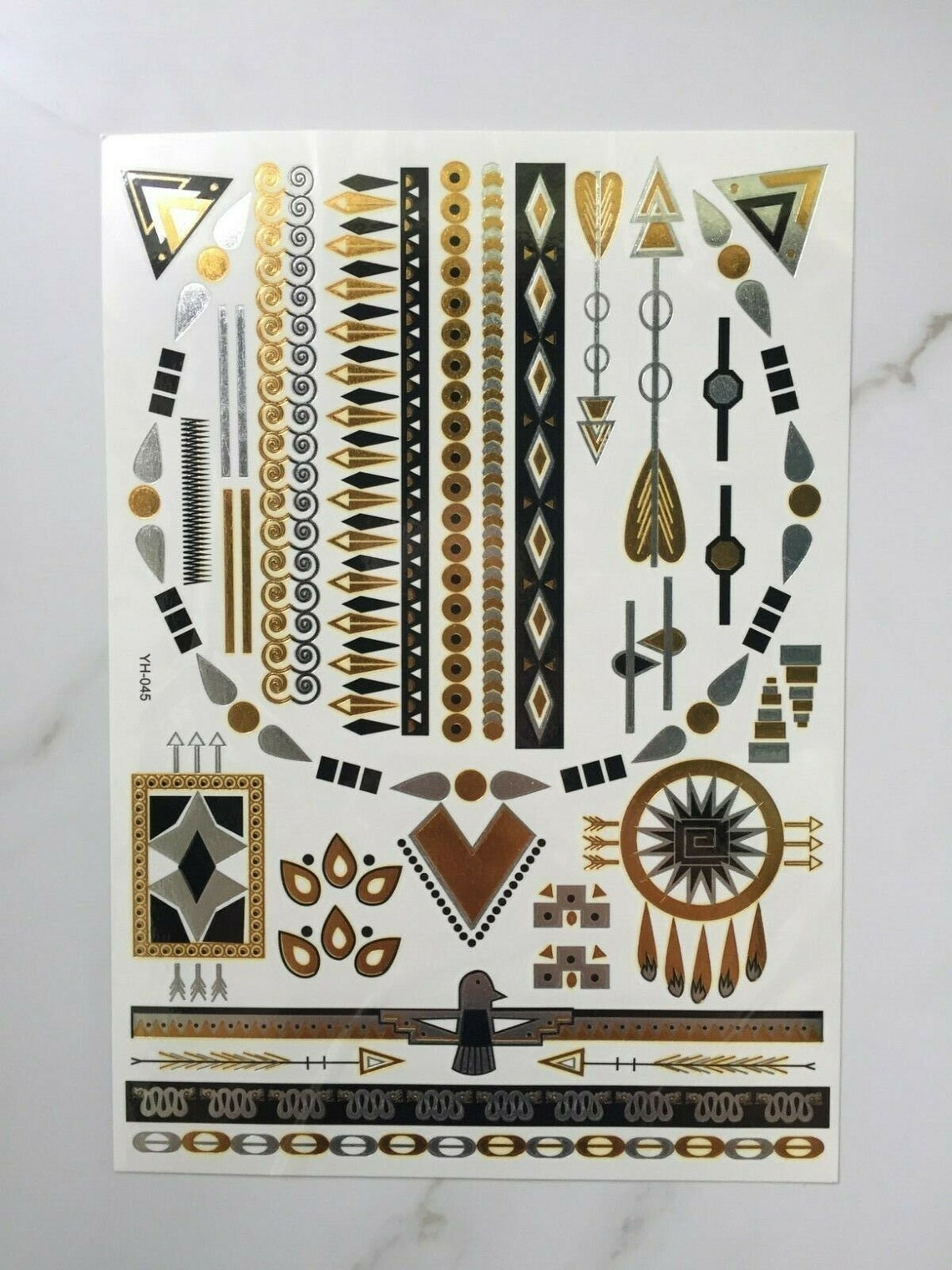 Metallic Gold & Silver Temporary Tattoos 5 Sheets Egyptian - Etsy