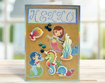 Fish Underwater Sea life See Ya Soon Mermaid Handmade Greeting Card Ocean Unique Personalized Gift for Any Occasion Seahorse Beachy