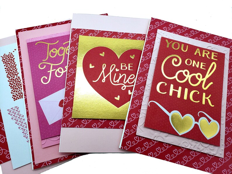 Wife 4 Pack Variety w Multiple Designs Be Mine Anniversary Handmade Card Set Husband Boyfriend Girlfriend Gift for Best Friend