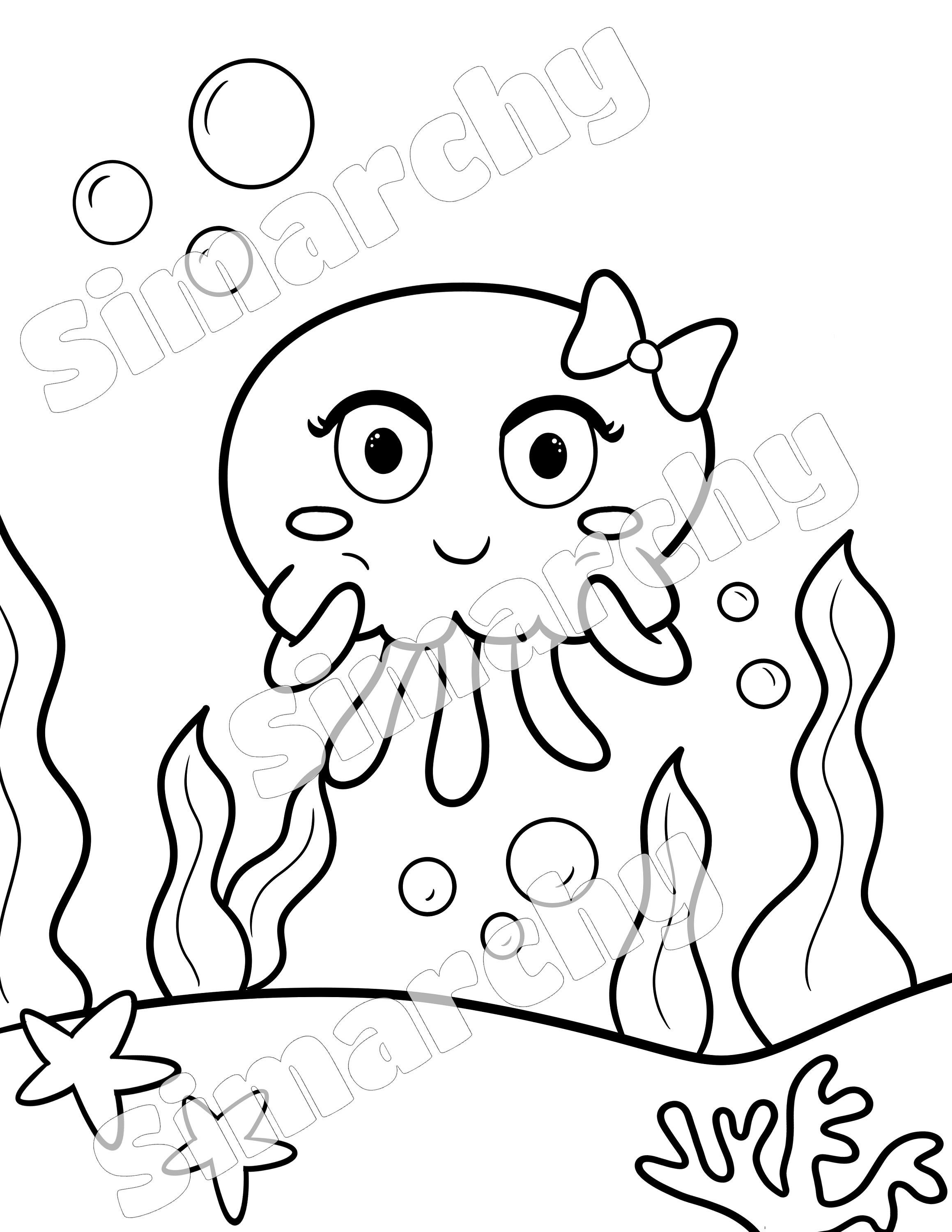 Seahorsicorn Merkitty Jellyfish Coloring Sheets for Kids or | Etsy
