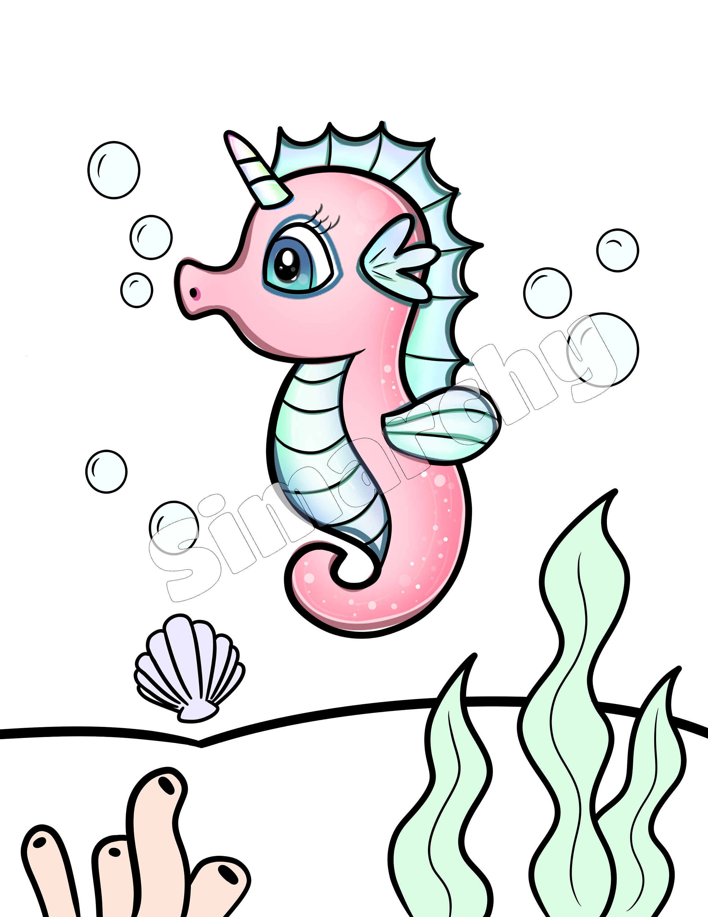 Coloring Sheet Coloring Page Seahorse Unicorn | Etsy