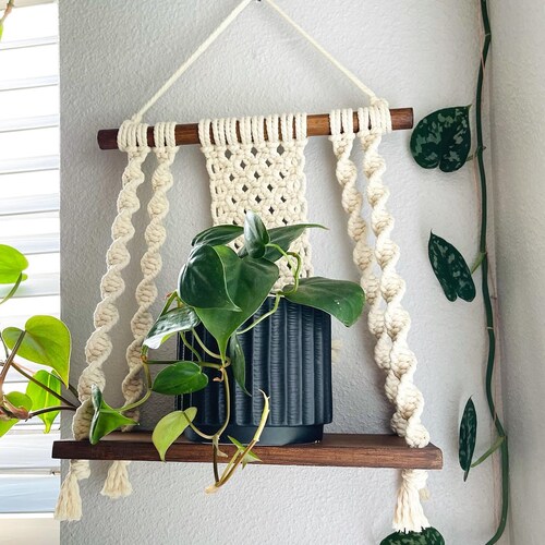 Floating Boho Wall Shelf Macrame Hanging Shelf Bathroom Etsy