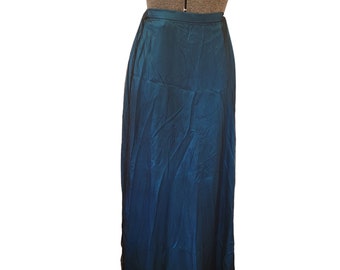 Goth, Grunge, Teal, Black Maxi Skirt with Mesh, Tulle Contrast Overlay