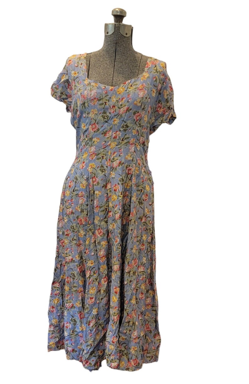 Vintage Blue Floral 90's Pier One Passports Corset Style Side Button Dress image 2