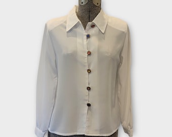 Vintage White Blouse With Jewel Buttons Petite Impressions