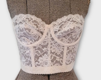White Sheer Lace Bustier With Boning | Vogue Bra | B 36