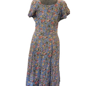 Vintage Blue Floral 90's Pier One Passports Corset Style Side Button Dress image 5