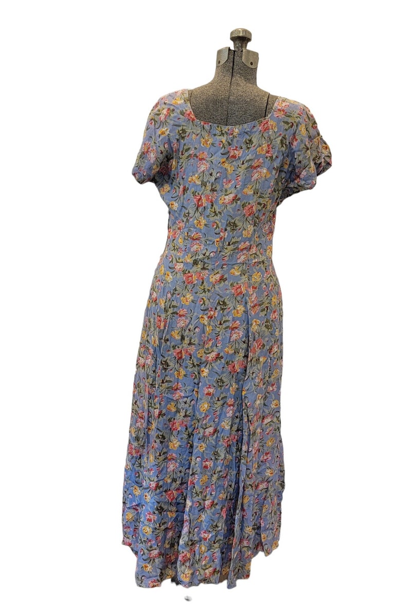 Vintage Blue Floral 90's Pier One Passports Corset Style Side Button Dress image 5