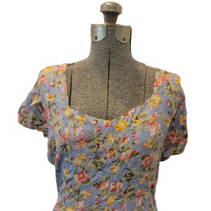 Vintage Blue Floral 90's Pier One Passports Corset Style Side Button Dress image 6