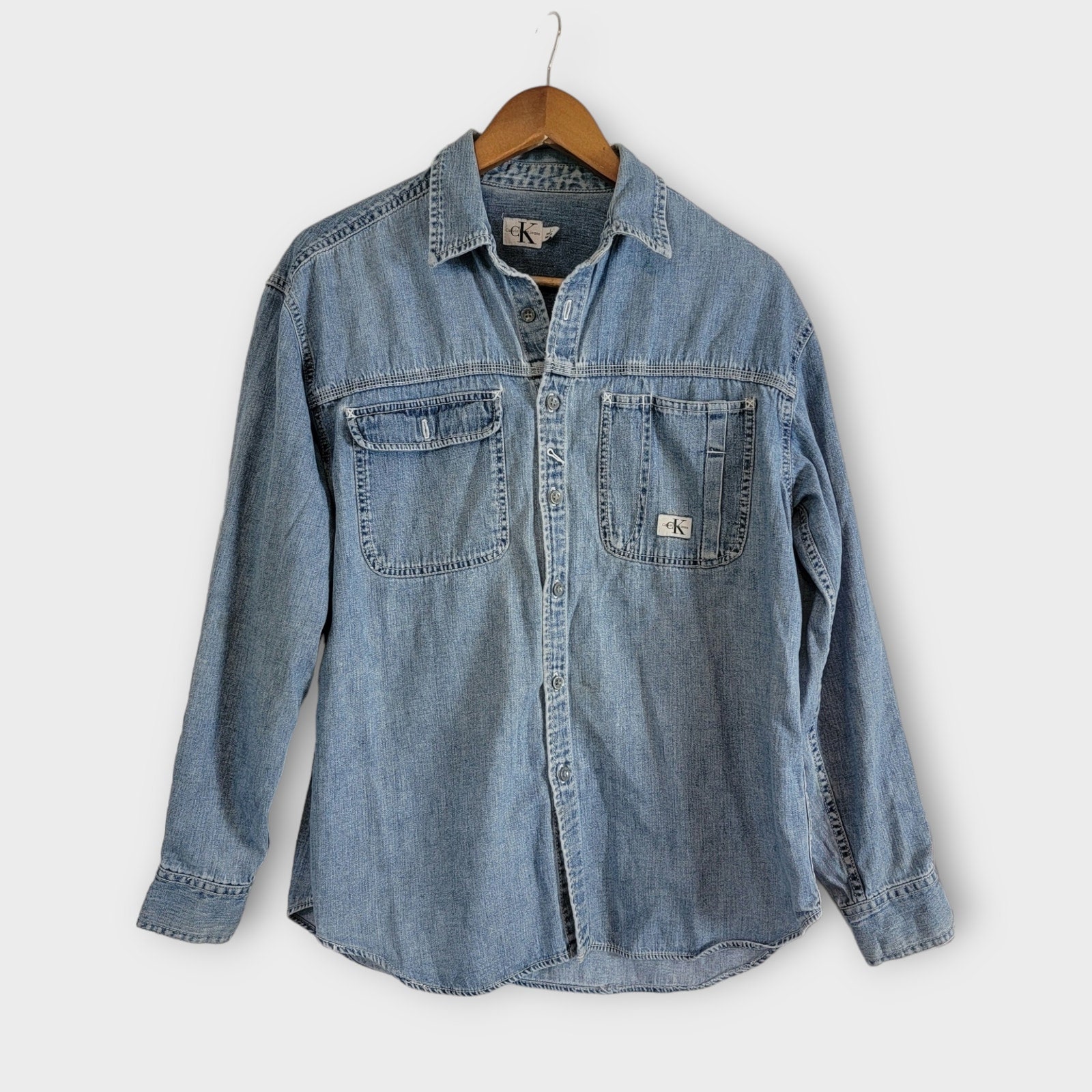 Vintage 90s Denim Button Long Sleeve Shirt Calvin Klein Size Large 