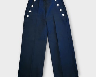 Pantalones de pierna ancha estilo azul marino de cintura alta de los años 40 (estilo marinero) / Banana Republic / Talla 10