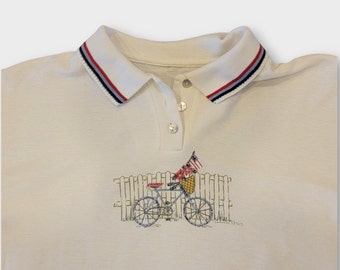 Vintage, Retro, Bicycle Shirt, Red, White and Blue with American Flag and Striped Collar | 4th of July