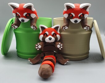 Adorable Articulated Red Panda with Bamboo Storage Home