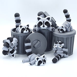 Adorable Articulated racoon with trash can