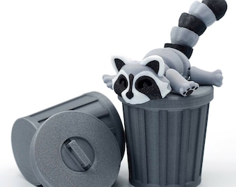 Adorable Articulated racoon with trash can