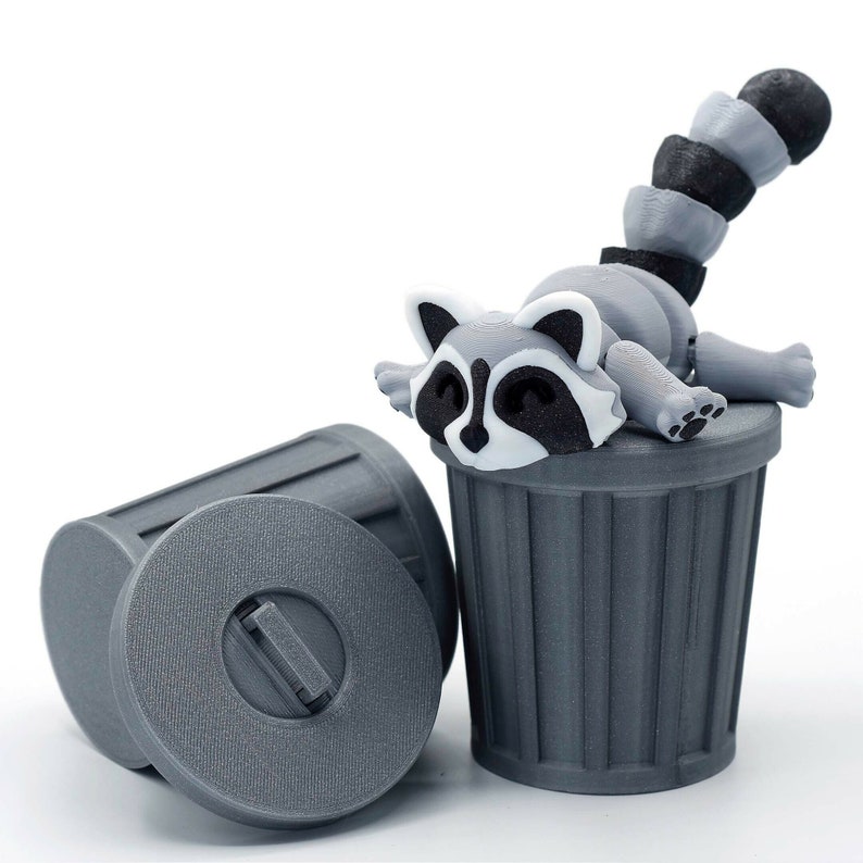 Adorable Articulated racoon with trash can