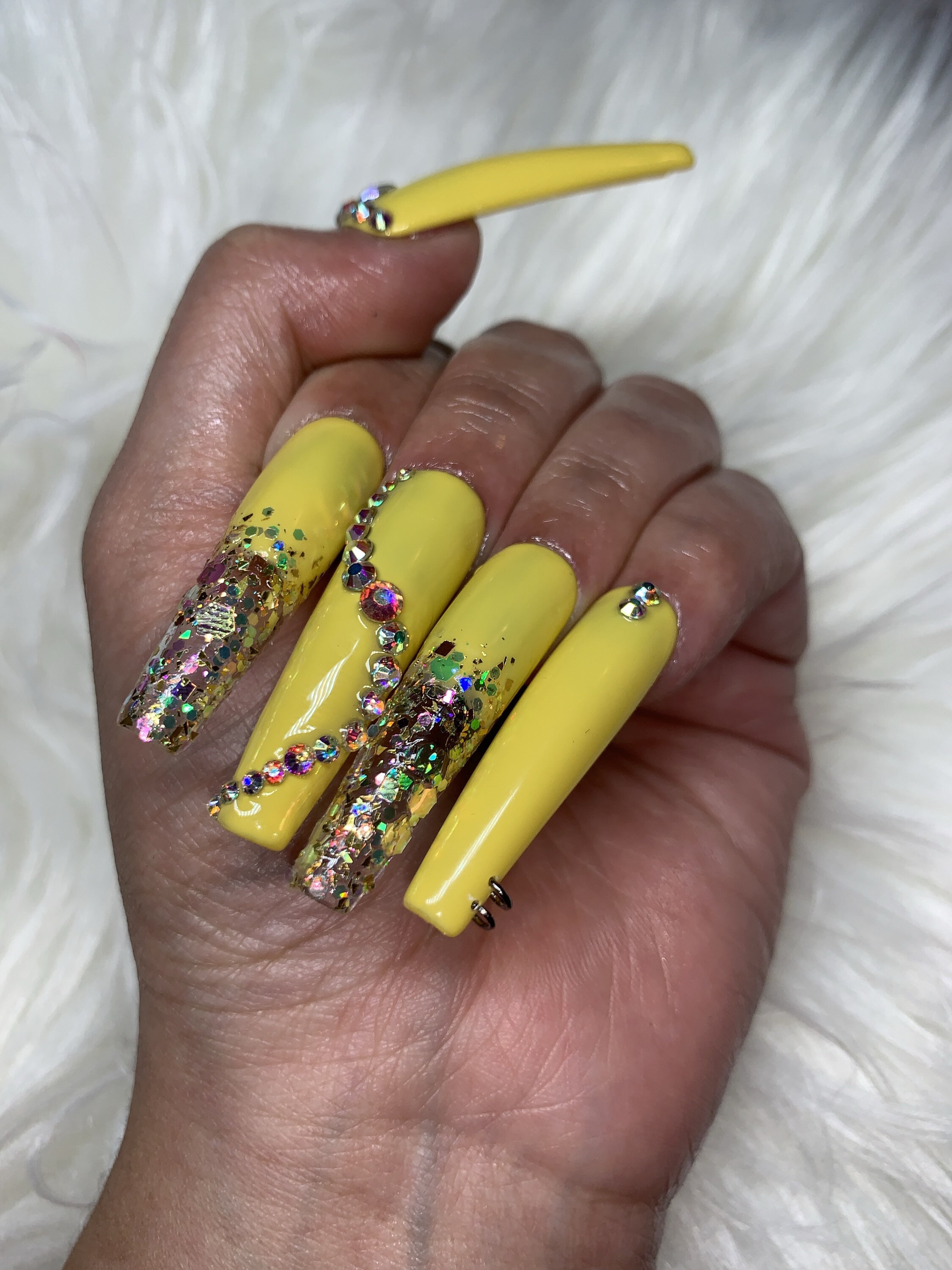 Yellow glam press on nails free gift with purchase Etsy