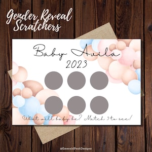 Globos azules y rosas / Anuncio de revelación de género / Boletos raspables personalizados / Juegos de lotería