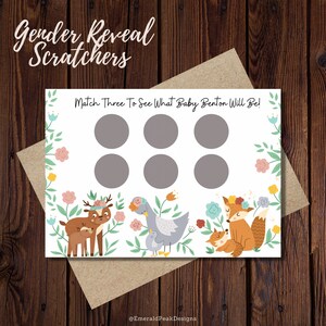 Animales del bosque / Revelación de género / Anuncio / Boletos raspables personalizados / Juegos de lotería