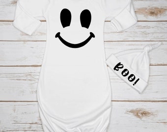 Baby Halloween Costume Ghost Infant Ghost Face Gown Beanie Halloween Ghost Costume Newborn Hospital Fall Coming Home Outfit Boy Girl Boo