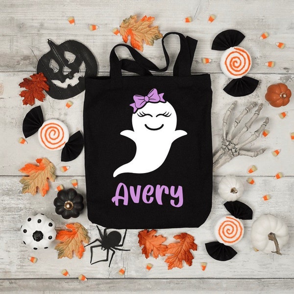 Trick or Treat Personalized Ghost Bag Reusable Halloween Bag Kids Boy Girl Unisex Halloween Candy Bag Trick or Treat Bag with Name