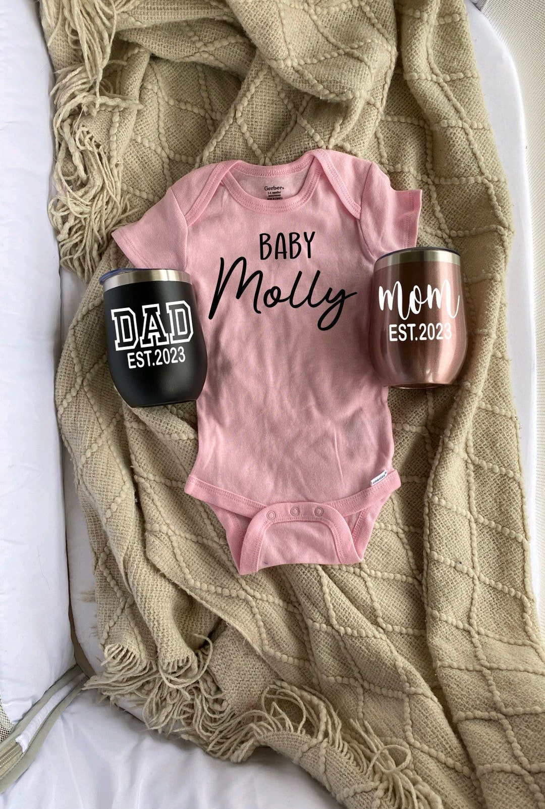 New Parents Gift Basket Mom and Dad Gift Set Personalized Onesie