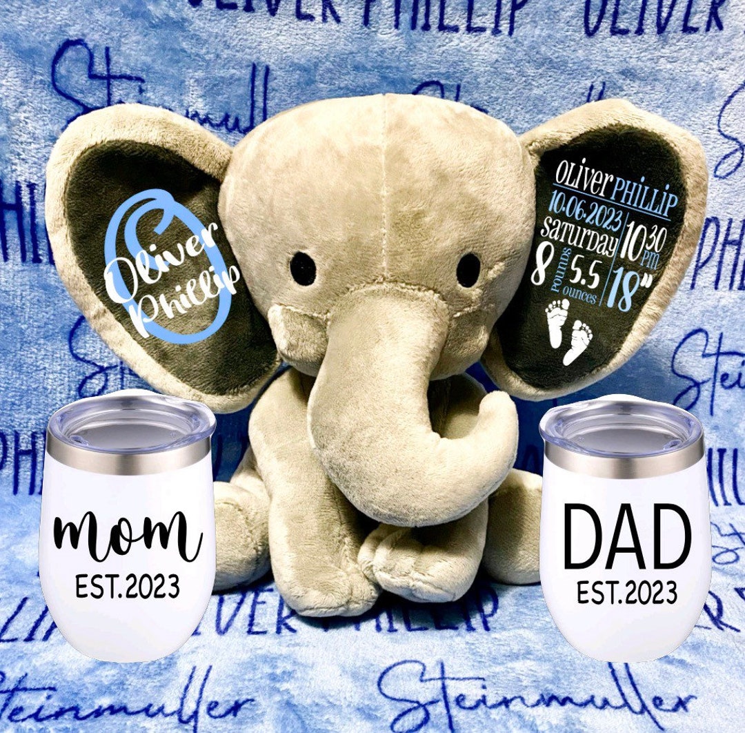 New Parents Gift Basket Set Baby Elephant Personalized Pregnancy Reveal Expecting Parents