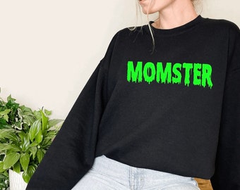 Mom Halloween Sweatshirt Adult Crewneck Spooky Momster Sweatshirt Casual Halloween Costume Fall Time Comfy Sweatshirt