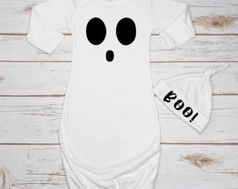 Baby Halloween Costume Ghost Infant Ghost Face Gown Beanie Halloween Ghost Costume Newborn Hospital Fall Coming Home Outfit Boy Girl Boo