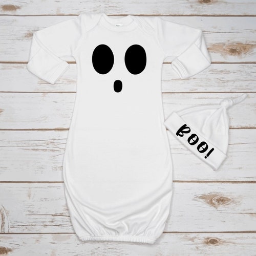 Baby Halloween Costume Ghost Infant Ghost Face Gown Beanie Etsy