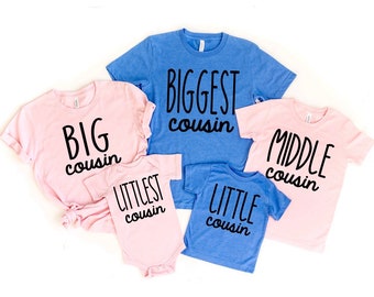 Cousin Shirts for Kids Adult Matching Family Cousin Group Shirts Big Little Middle Cousin Shirts Reunion Pregnancy Reveal Grandkids Vacation